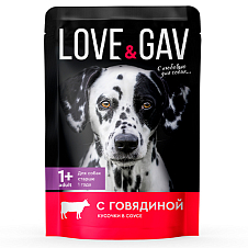 Корм влажный для собак с Говядиной в соусе ТМ «LoveGav» 0,085 кг (пауч-пакет)