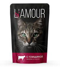 Корм для кошек с Говядиной в соусе ТМ "L’AMOUR" 0,075 кг (пауч-пакет)