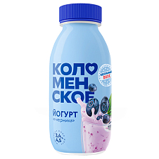 Йогурт «Коломенский» из цельного молока «ЧЕРНИКА» с массовой долей жира от 3,4% до 4,5% 260г/4 бут.