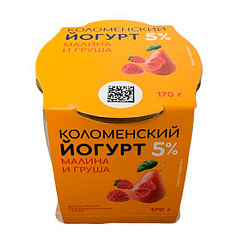 Йогурт Коломенский 5%ж Малина-груша 170г/4 Стекло