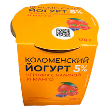 Йогурт Коломенский 5%ж  Черника-малина-манго 170г/4 Стекло