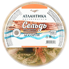 Сельдь филе-кусочки в масле "Ассорти", Атлантика 400г/6шт