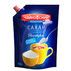 Сахар "Чайкофский" белый кат. экстра ГОСТ дой-пак 0,75кг