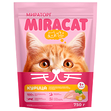 Корм сухой полнорац. Miracat с курицей, для взрослых кошек всех пород, 0,75 кг/5шт