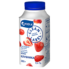 Йогурт питьевой VIOLA Clean Label с клубникой. мдж 0,4%, 280г