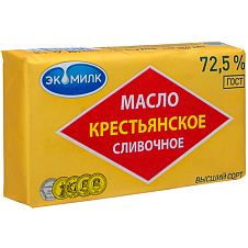 Масло Крестьянское сладко-сливочное несоленое 72,5% 160г Экомилк