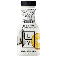 Биойогурт питьевой LIBERTY YOGURT с ананасом, кокосом и личи, мдж 2,0%. 270г