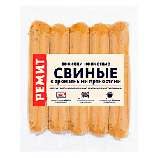 Сосиски Свиные копченые с ароматными пряностями в/у (шт. 260 г) Ремит