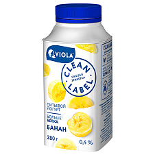 Йогурт питьевой VIOLA Clean Label с бананом. мдж 0,4%, 280г