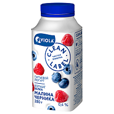Йогурт питьевой VIOLA Clean Label с малиной и черникой. мдж 0,4%, 280г