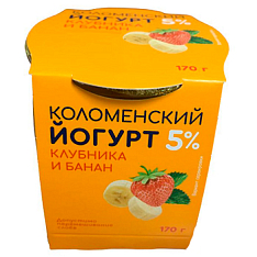 Йогурт Коломенский 5%ж Клубника-банан 170г/4 Стекло
