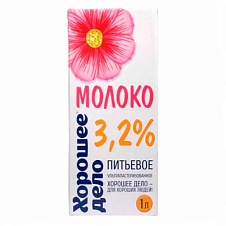Молоко ультрапастер. "Хорошее дело" 3,2% 1л. ТБА