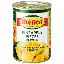 Ананасы IBERICA кусочки в сиропе, ж/б, 565г/24шт/Таиланд