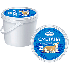 Сметана Внуковское, 15%, ведро 1 кг/6шт