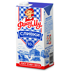 Сливки питьевые у/паст. 10%, 1000мл/12шт/Фрау Му