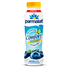 Йогурт питьевой Parmalat Comfort с голубикой б/лакт. 1,5% 6х290г PET