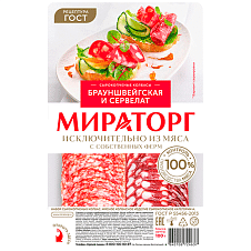 Набор колбас с/к (Брауншвейгская, Сервелат), охл нарезка 100г/10шт/МИРАТОРГ