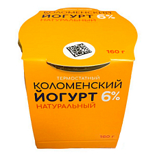 Йогурт Коломенский термостатный натуральный 6%ж 160г/4 Стекло