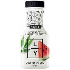 Биойогурт питьевой LIBERTY YOGURT с арбузом, ростками бамбука и мятой, мдж 2,0%. 270г