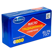 Масло Традиционное сладко-сливочное несоленое 380г 82,5% Экомилк