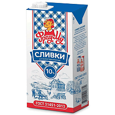 Сливки питьевые у/паст. 10%, 1000мл/12шт/Фрау Му