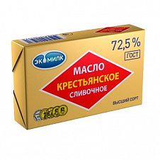 Масло Крестьянское сладко-сливочное несоленое 72,5% 180г  Экомилк