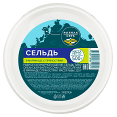 Сельдь филе-кусочки в маринаде с пряностями "Рыбная сеть", 500г/6шт/Балтийский Берег