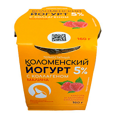 Йогурт с коллагеном Коломенский термостатный 5%ж Малина 160г/4 Стекло