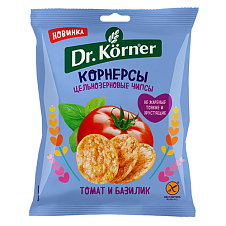 Чипсы цельнозерновые кукурузно-рисовые с томатом и базиликом 0,05кг Dr. Korner