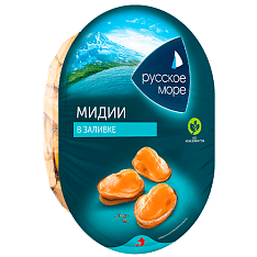 Рыбное кулинарное изделие. Мясо мидии чилийской в заливке "Русское море" 180г 1/6
